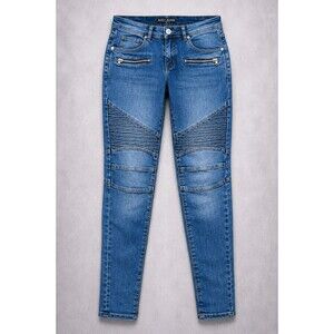 Y2K RedFox Jeans Moto Skinny Womens 3 Low Rise Biker Ribbed Light Wash Denim